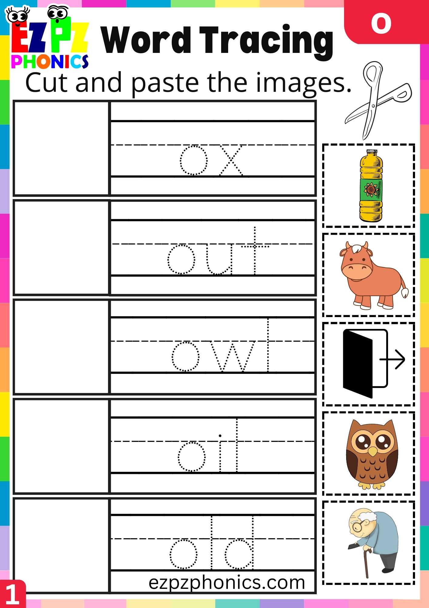 Letter O Word Tracing Beginning Sounds Worksheet